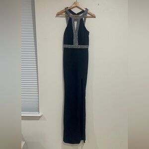 Elegant Black and Silver formal dress with detailed back